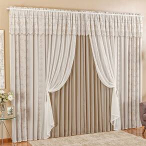 Cortina Voial Bordado com Forro Varão Simples 3,00m X 2,50m Venetto Luxo