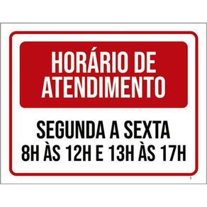 Kit 10 Placa Horário Funcionamento Segunda Sexta 8 1236X46