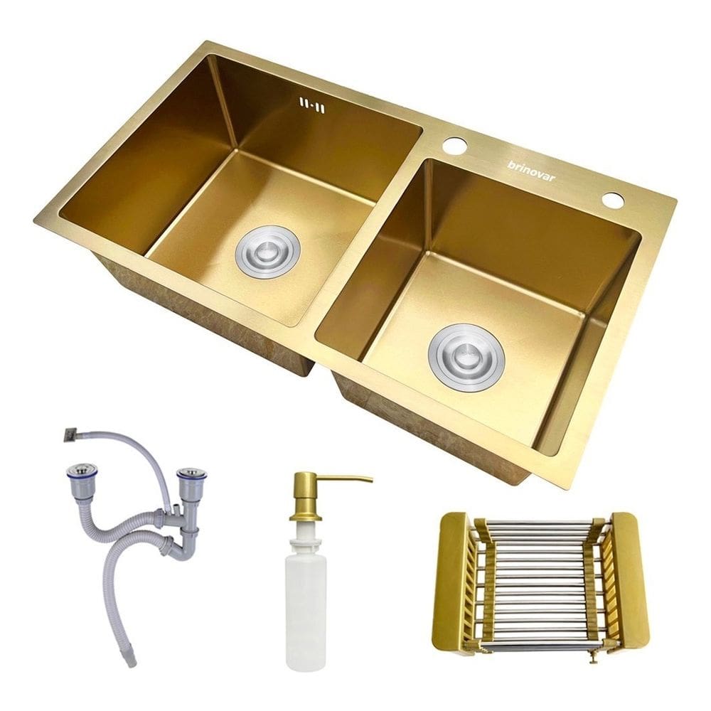 Cuba Pia Dupla Cozinha Gourmet Aço Inox Com Acessórios Dourado Brinovar