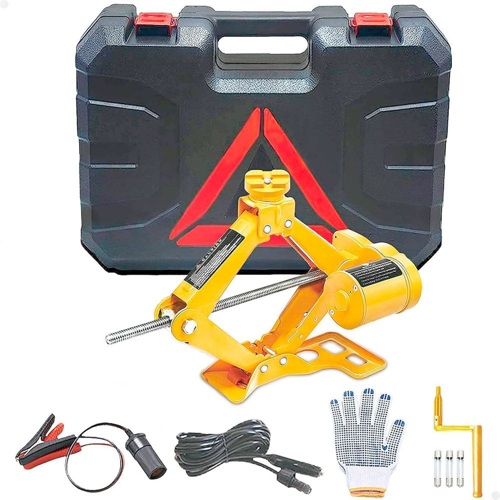 Macaco Elétrico 2 Toneladas 12V Tipo Tesoura com Maleta para Troca de Pneus Carro