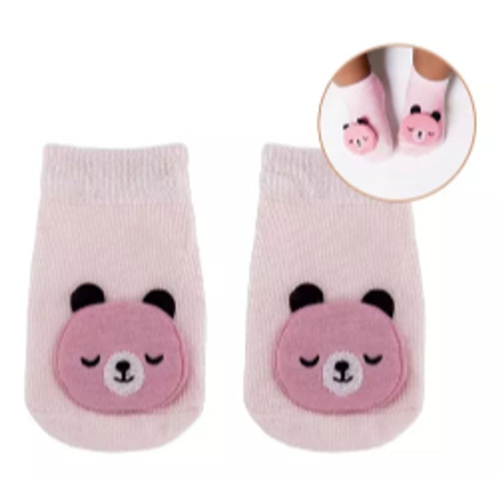Buba Meia Antiderrapante Com Aplique Urso Rosa - P