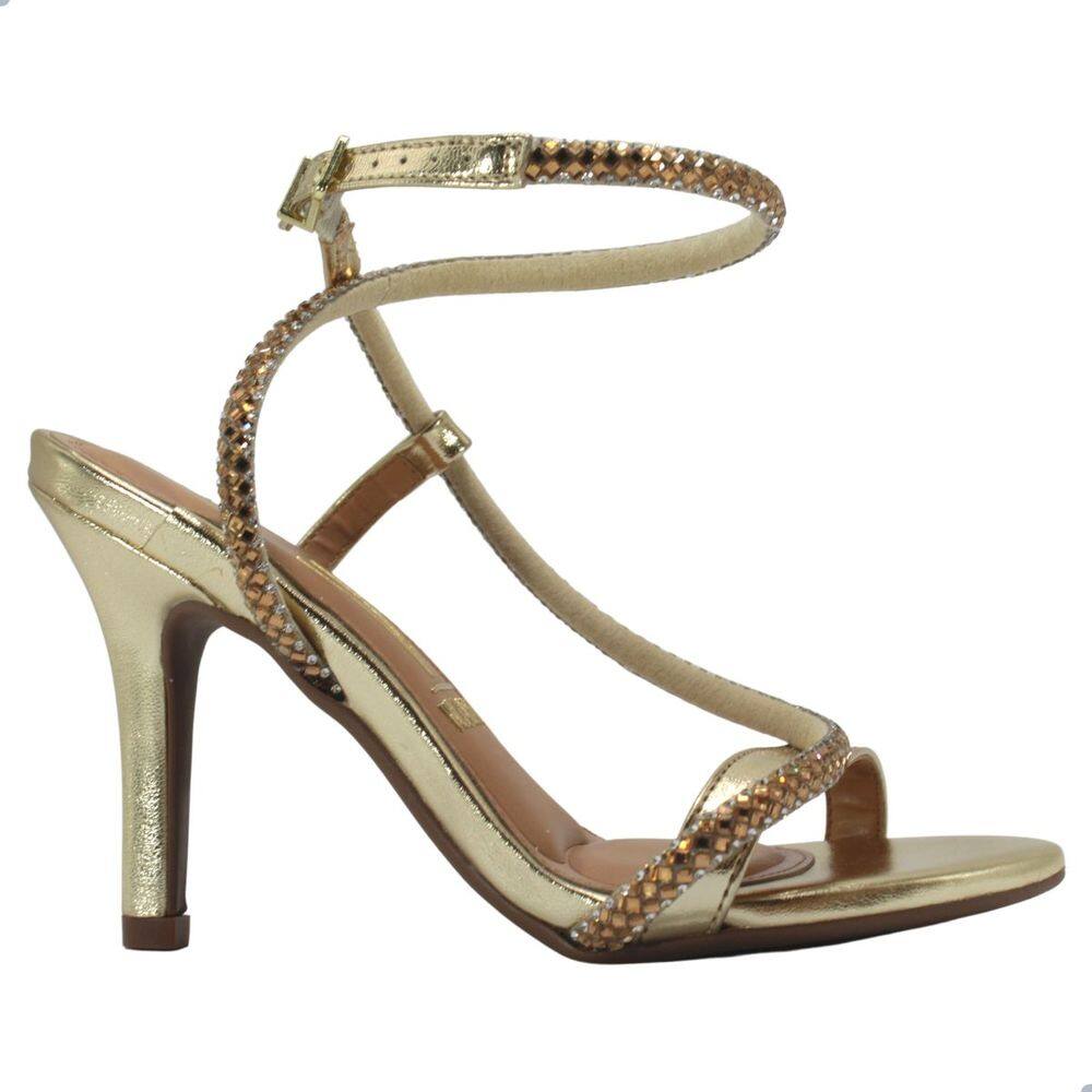 Sandália Vizzano Tira Pronta Strass Metalizado Premium Dourado Cristal