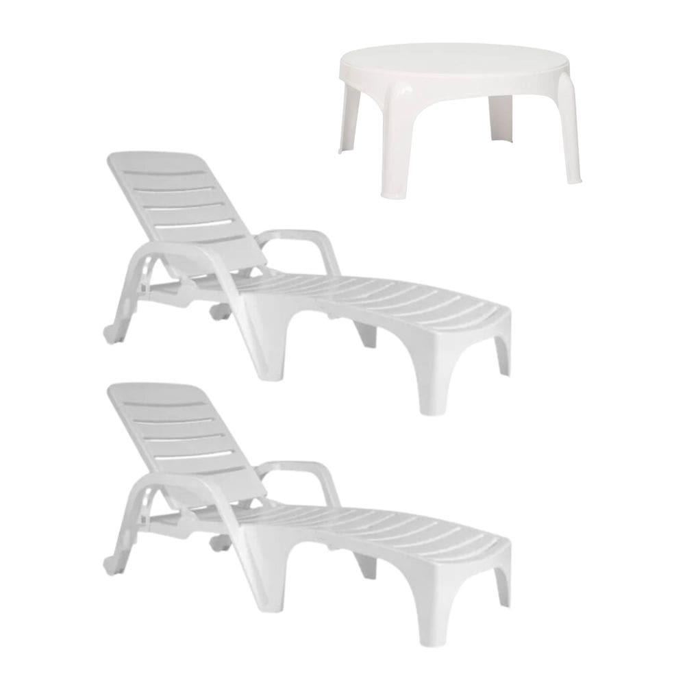 Conjunto 2 Espreguiçadeiras Copacabana + Mesa Puket Jardim Piscina