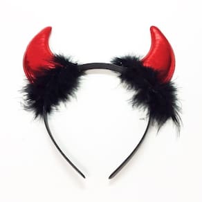 Tiara Diabinha Com Plumas Vermelho/Preto Fantasia Halloween