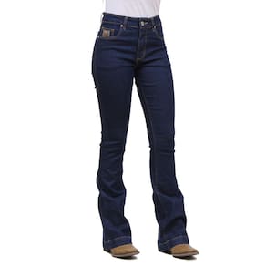 Calça Jeans Feminina Flare Azul Escuro com Elastano Os Vaqueiros 32567