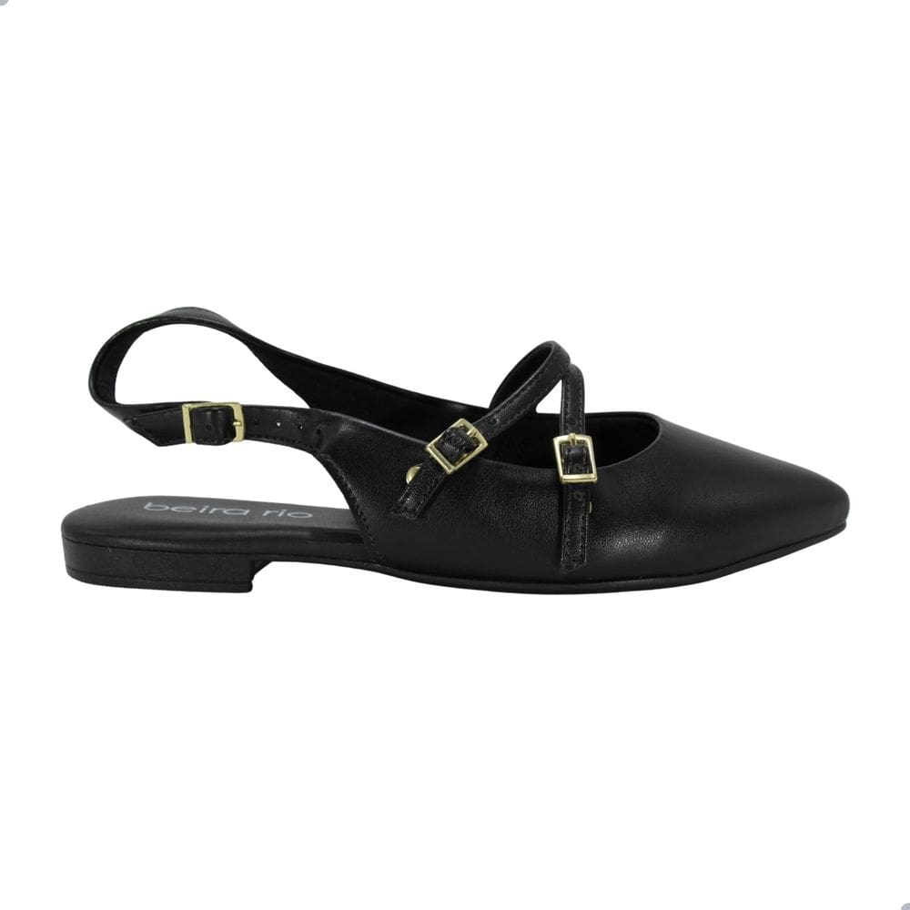 Sandália Feminino Beira Rio Slingback Bico Fino Fivela Preto