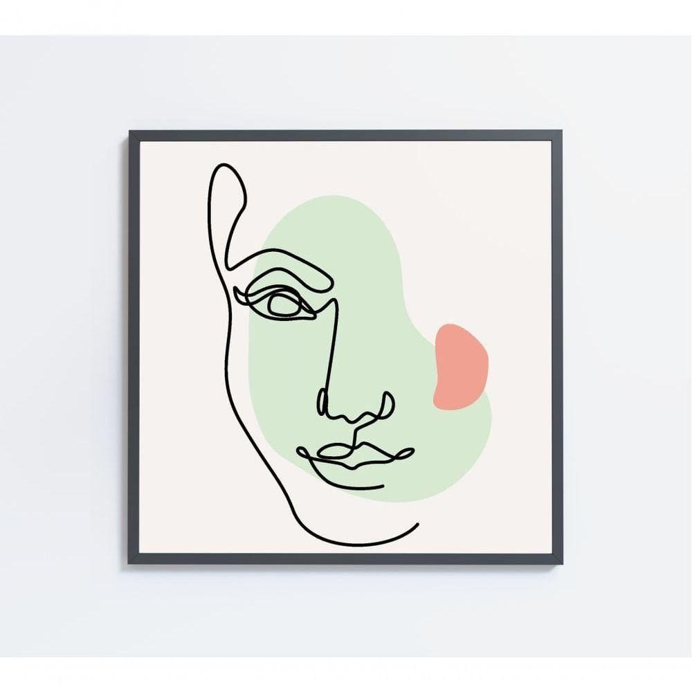 Quadro Feminino Silhueta Meia Face Artística Contínua Medidas 60x60 Cm Impressão Tecido Canvas