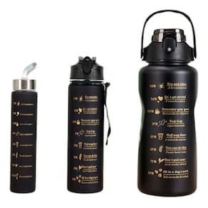 Kit com 3 Garrafas De Água Motivacional Preta - 2 Litros + 800ml + 500ml