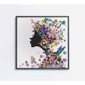 Quadro Desenho Mulher Com Flores Medidas 60x60 Cm Impressão Adesivo Fotográfico