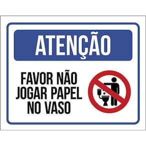 Kit 3 Placas Atenção Azul Favor Não Jogar Papel Vaso 36X46