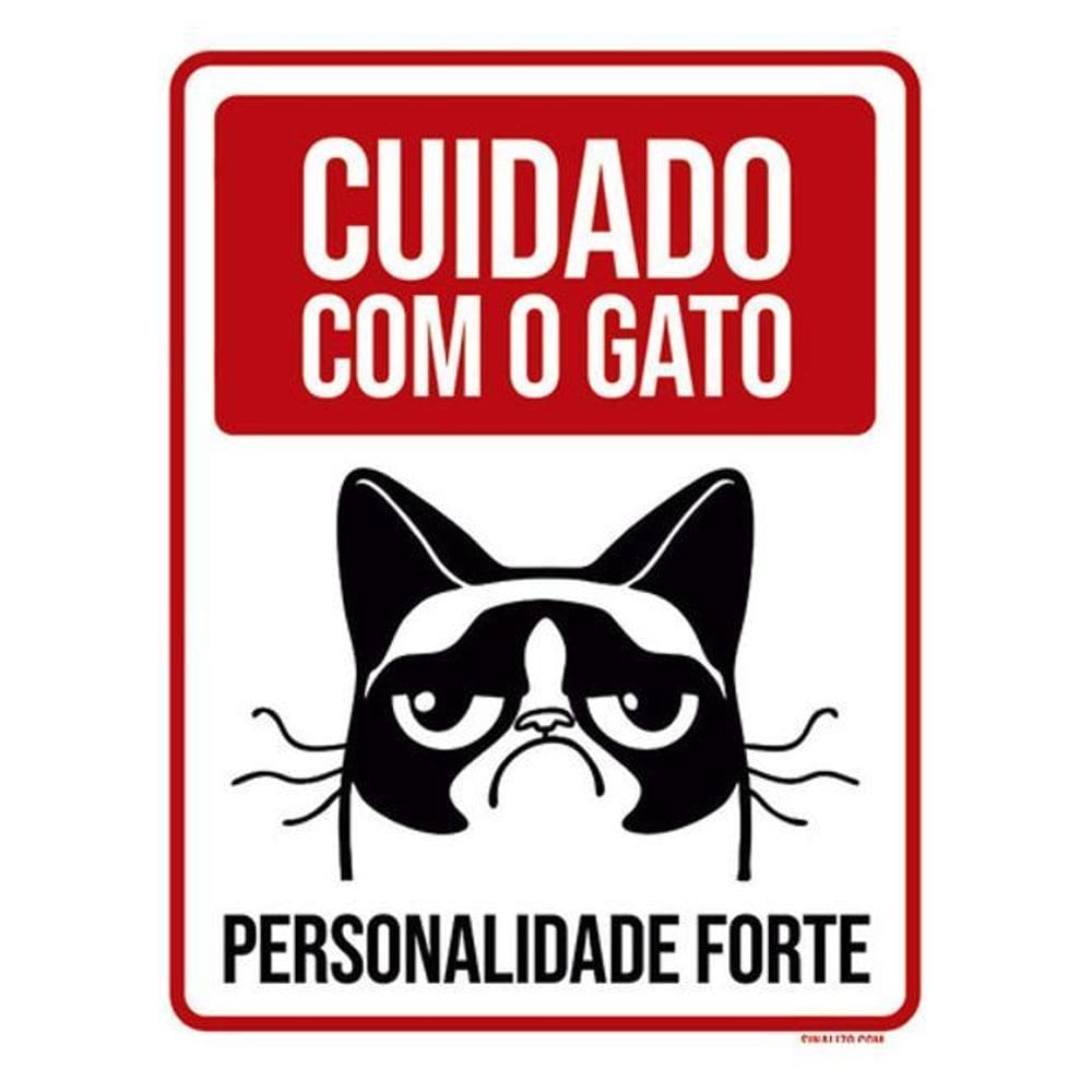 Kit 10 Placas Cuidado Com Gato Personalidade Forte 36X46
