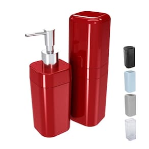 Kit Acessório Banheiro Porta Escova Sabão - Vermelho