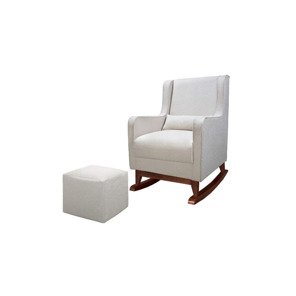 Poltrona Amamentação Balanço Sophia c/Puff Reto Boucle Bege - Montanaris Decor