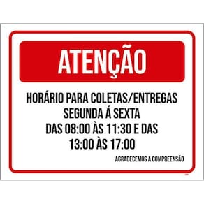 Kit 10 Placas Horário Coletas E Entregas 36X46