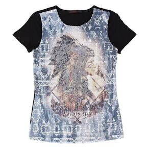 Camiseta Preta Feminina com Paetê Tassa Gold 21365