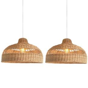 2 Pendente Fibra Natural Artesanal Boho Rattan Bancada Nat77