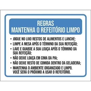 Kit 3 Placa Regras Mantenha Refeitório Limpo Limpe 36X46
