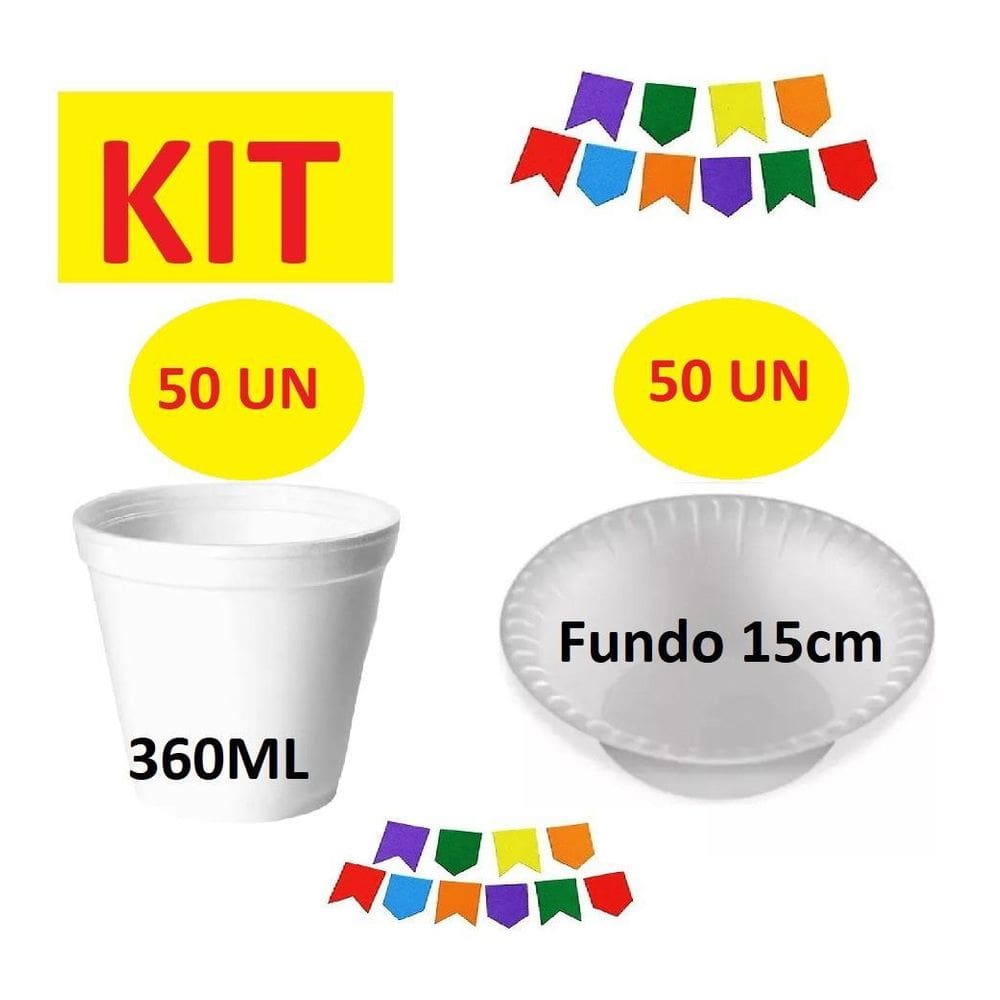 Kit Descartáveis Isopor 50 Potes+50 Cumbucas Festa Junina