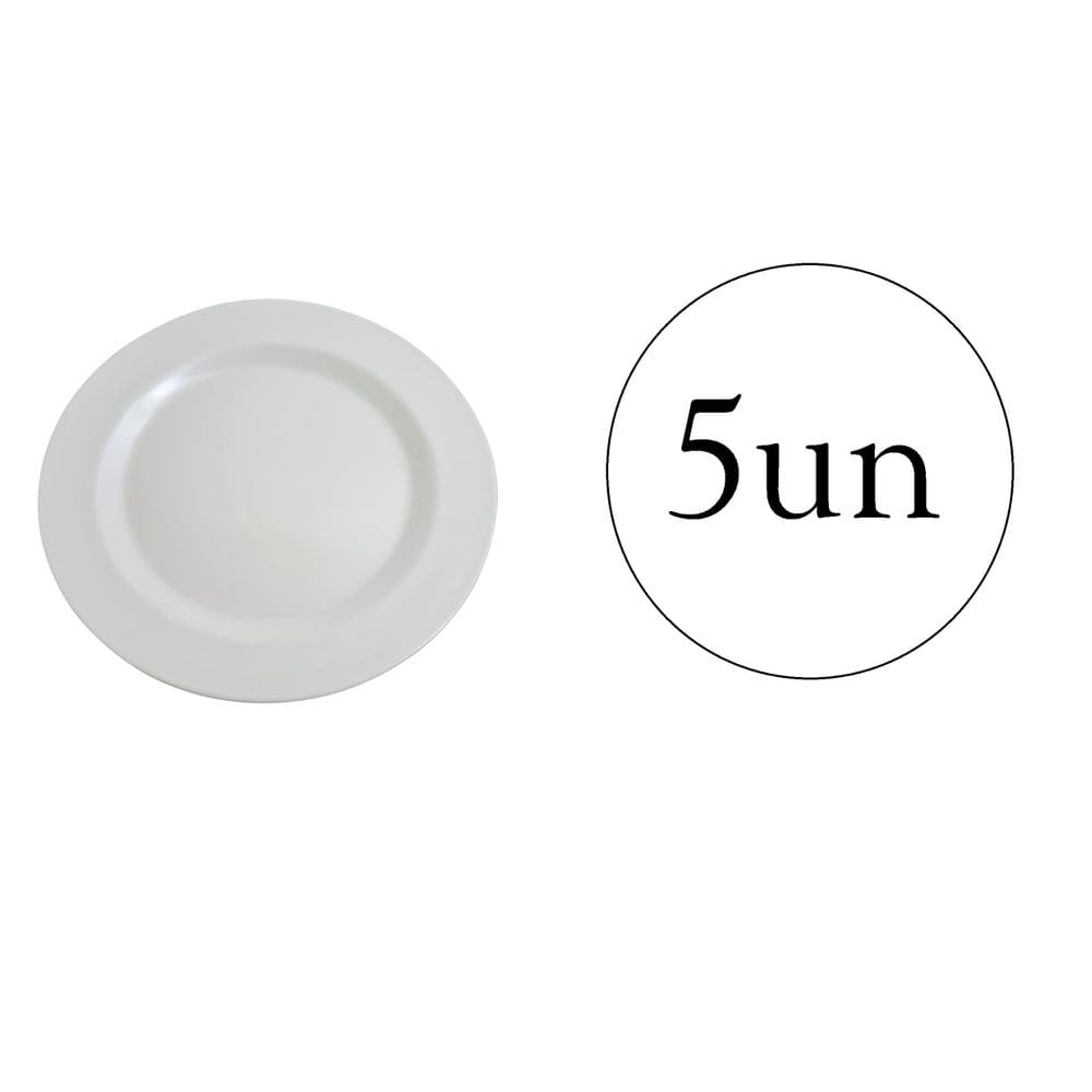 Prato Redondo De Melanina Branco Linha Luxo 22Cm- Kit 5Un