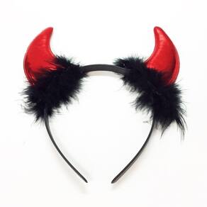 Tiara Diabinha Com Plumas Vermelho/Preto Fantasia Halloween