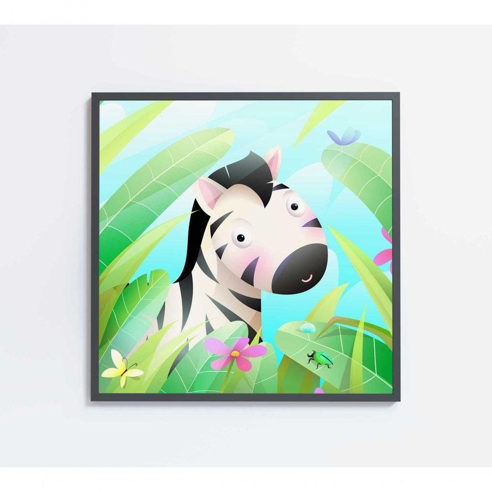 Quadro Infantil Zebra Medidas 80x80 Cm Impressão Vidro Acrílico