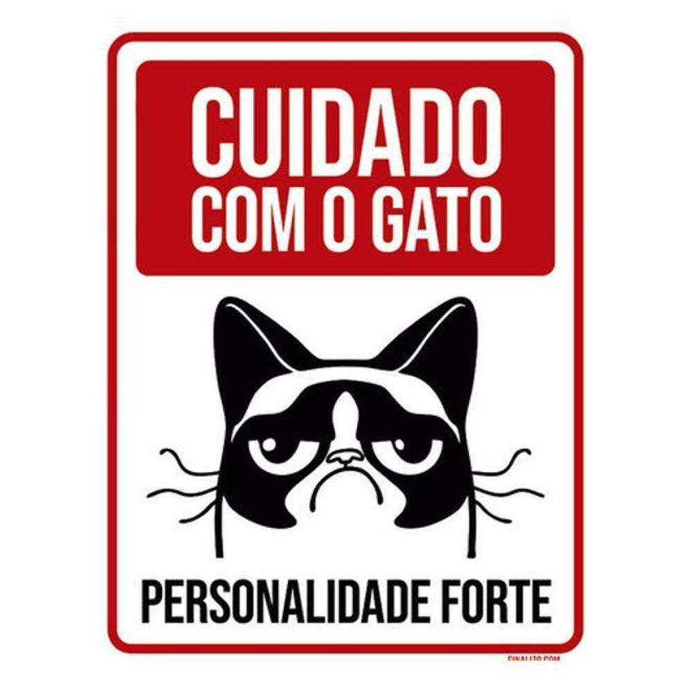 Kit 10 Placas Cuidado Com Gato Personalidade Forte 36X46