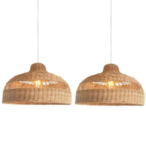2 Pendente Fibra Natural Artesanal Boho Rattan Bancada Nat77