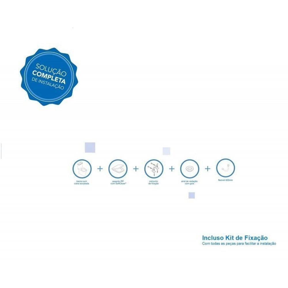 Kit 3 Vaso Sanitários com Caixa Acoplada e Assento Queda Amortecida Debba Classic Roca Branco Brilhante