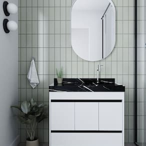 Gabinete/toucador para Banheiro Anna 80cm com Cuba Esculpida em Porcelanato Branco