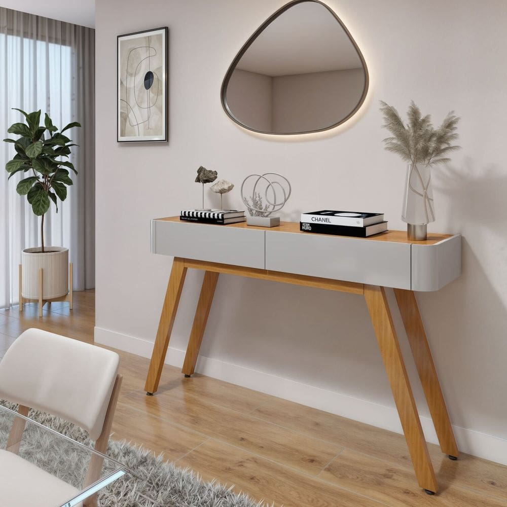 Aparador para Sala de Estar 2 Gavetas Miami Off White/Naturale