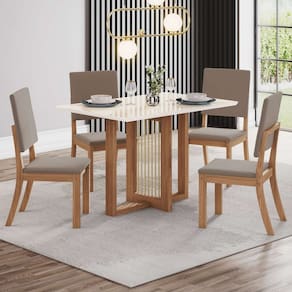 Conjunto Sala Jantar Canto Reto com Vidro 4 Cadeiras Kelly Espresso Móveis Marrom/Off White/Marrom