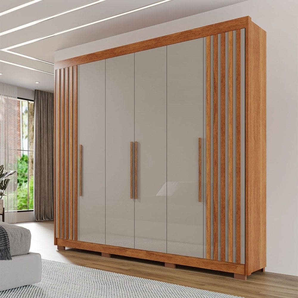Guarda-Roupa Casal Magnus 6 Portas 6 Gavetas com Pés Ripado 100% Mdf Cinamomo/Off White - Pnr Móveis