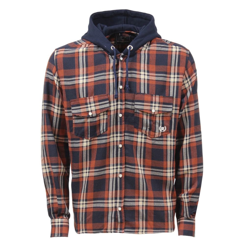 Camisa Vaqueiros Masculina Xadrez Preto com Laranja com Capuz 36829