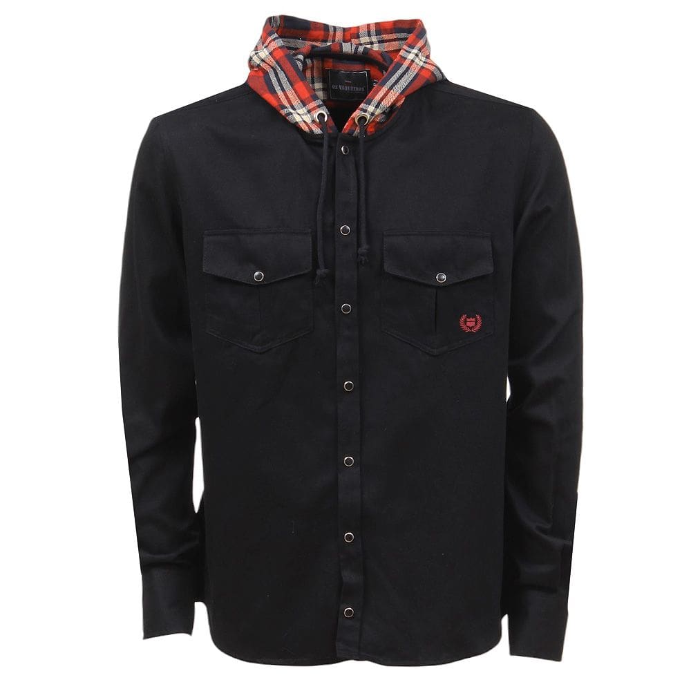 Camisa Sarja Masculina Preta Com Capuz Xadrez Vermelho Os Vaqueiros 36928