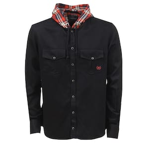 Camisa Sarja Masculina Preta Com Capuz Xadrez Vermelho Os Vaqueiros 36928
