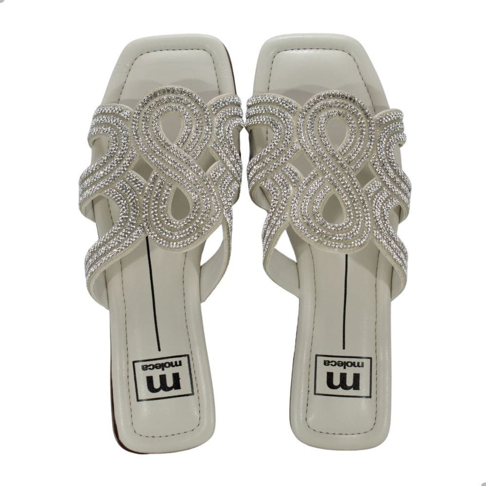 Tamanco Feminino Moleca Pedraria com strass Branco