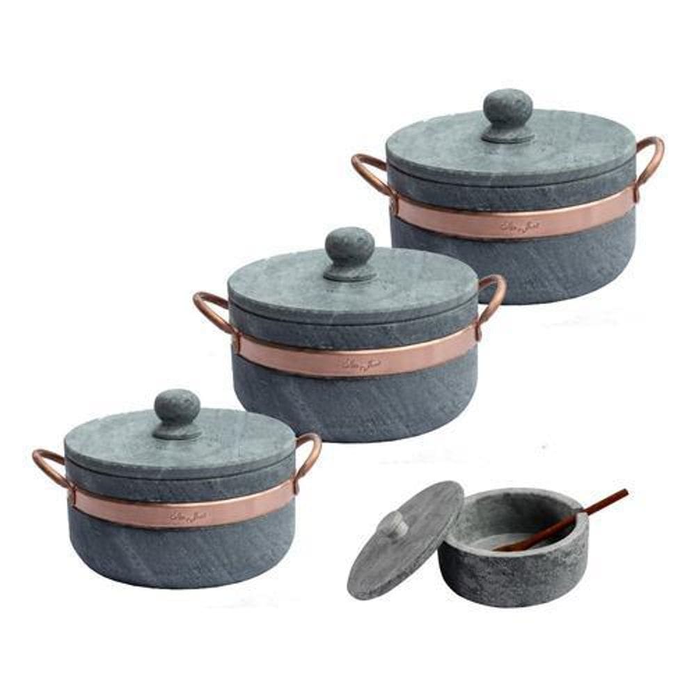 Jogo Com 3 Panelas De Pedra Sabão +