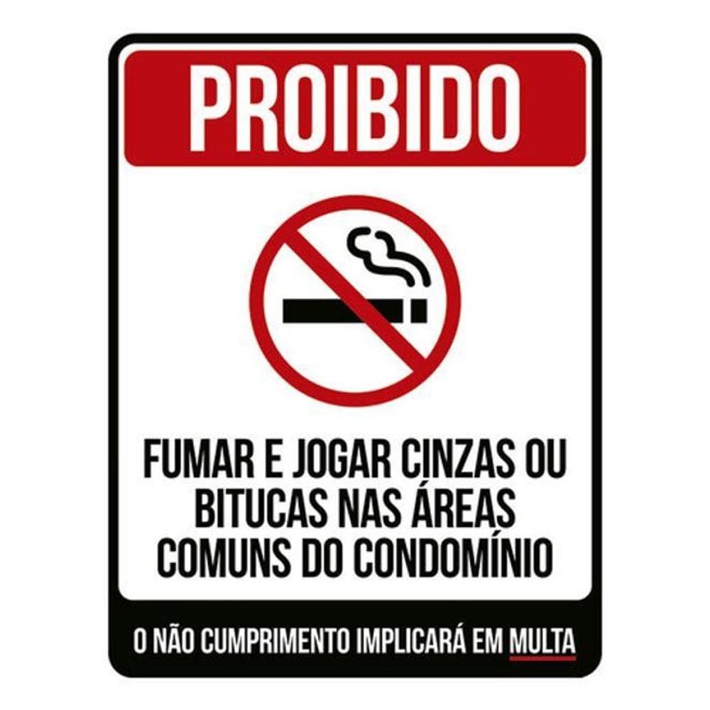 Kit 3 Placa Proibido Fumar Cinzas Bitucas Condomínio 36X46