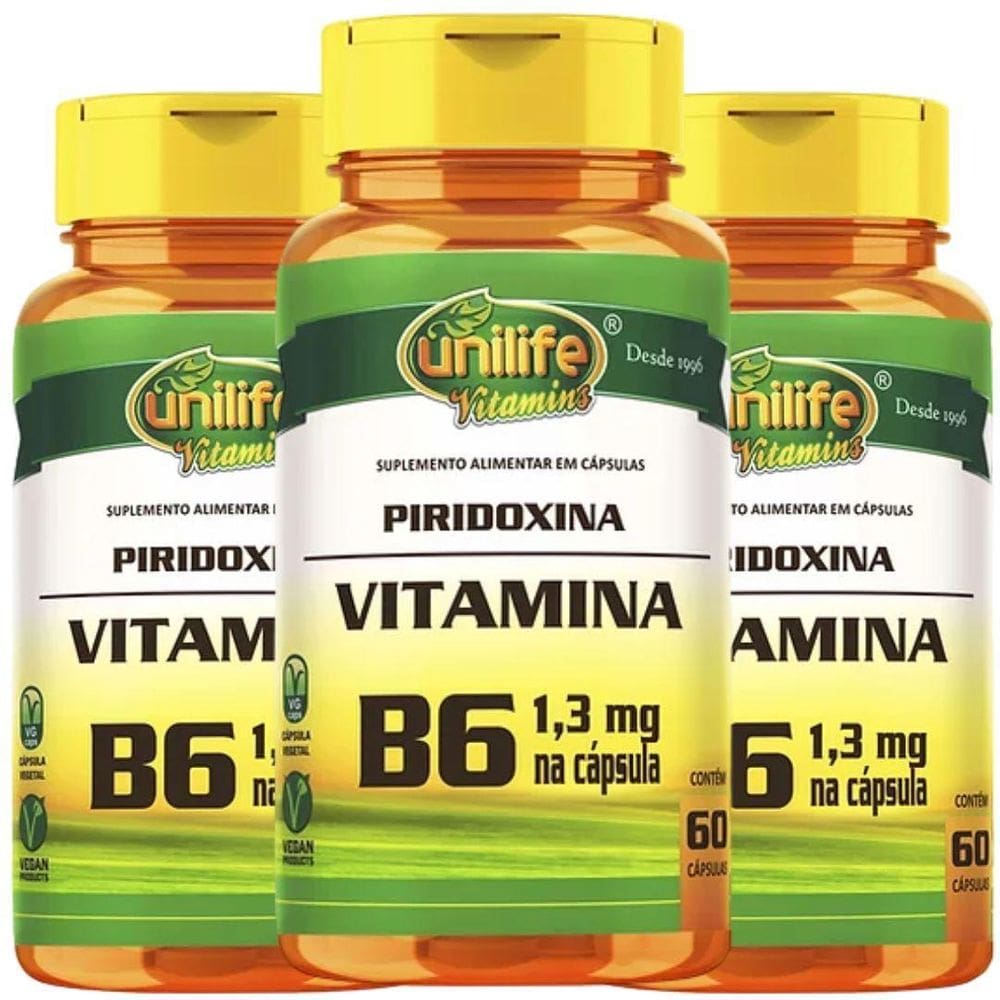 Vitamina B6 Piridoxina Vegana 60 Caps 500Mg Kit Com 3Un