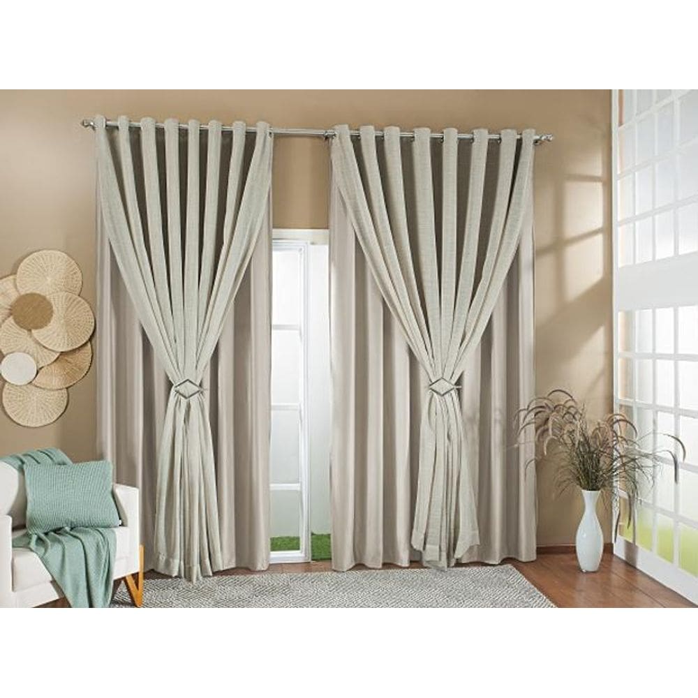 Cortina Gaze Linho Forro Blackout 3,00X2,80 Palha E Bege