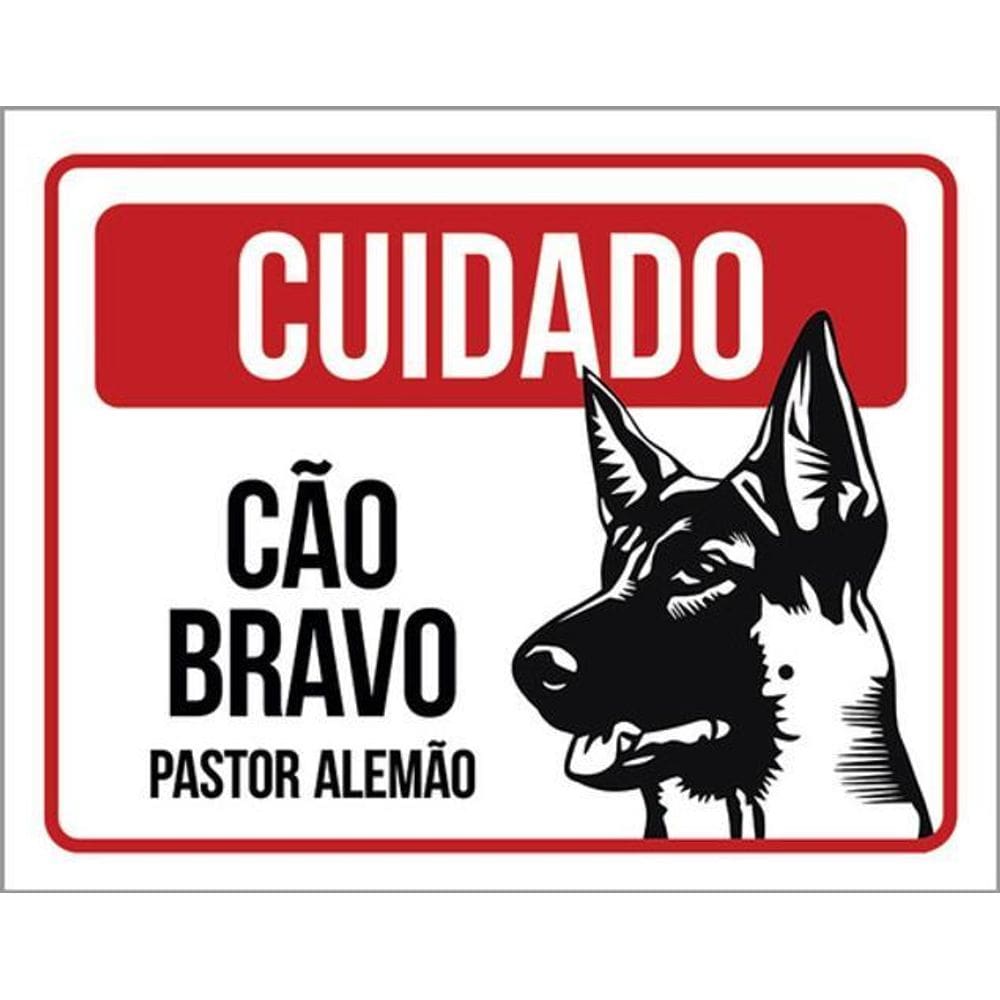 Kit 3 Placas Cuidado Cão Bravo Pastor Alemão 36X46