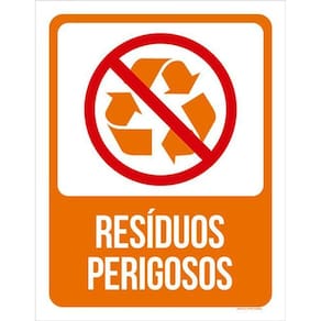 Kit 5 Placas Lixo Laranja Resíduos Perigosos 36X46