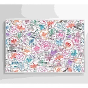Quadro Selos De Viagens Em Passaporte Medidas 90x60 Cm Impressão Vidro Acrílico