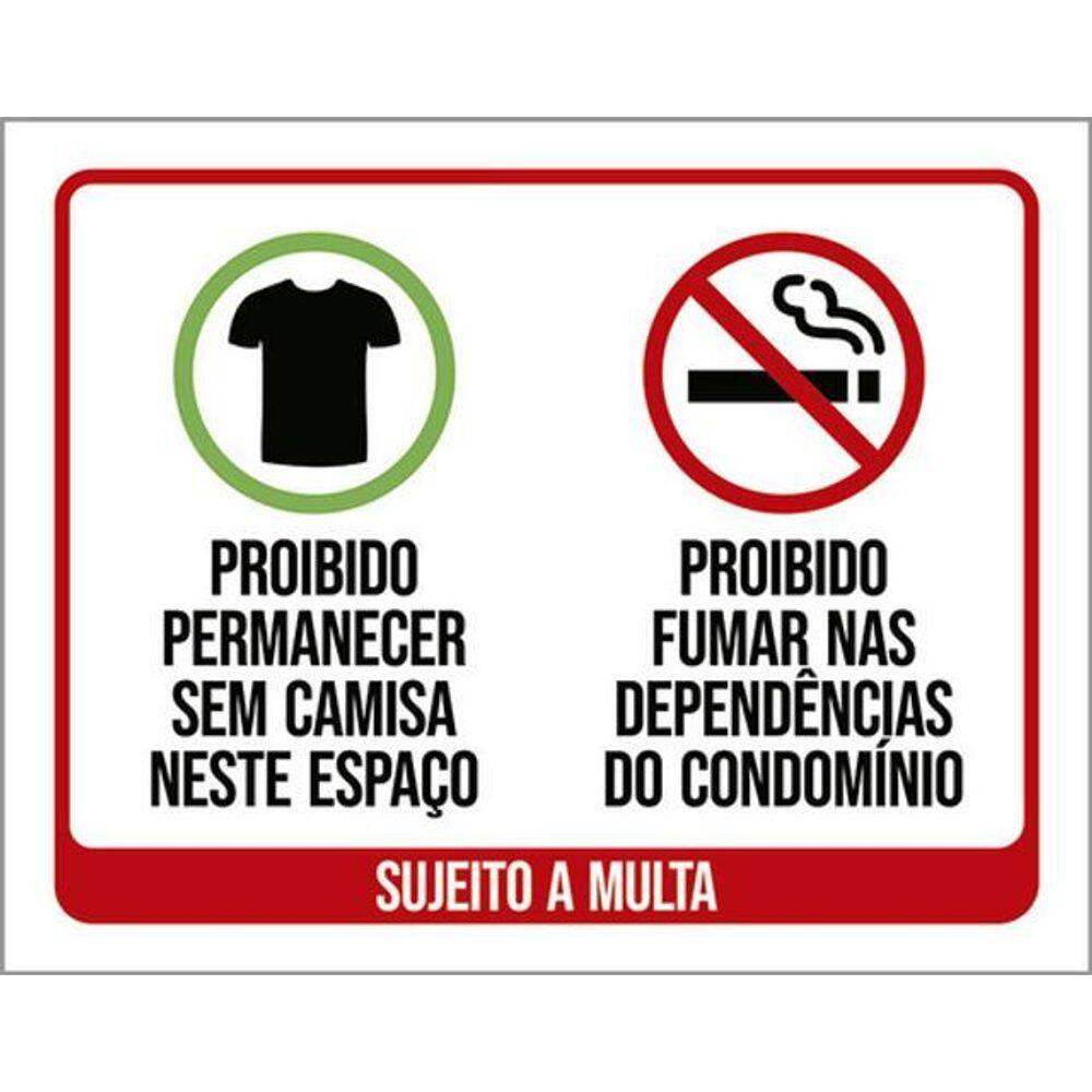 Placa Sinalização - Proibido Sem Camisa E Fumar 36X46