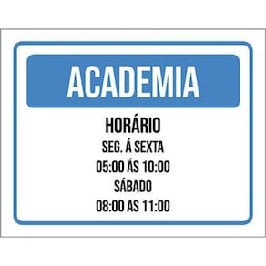 Kit 5 Placas Academia Horário Segunda Sexta Sábado 36X46