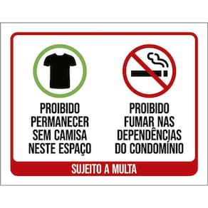 Placa Sinalização - Proibido Sem Camisa E Fumar 36X46