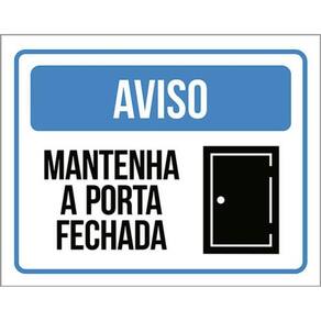 Kit 3 Placas Azul Aviso Mantenha Porta Fechada Ícone 36X46