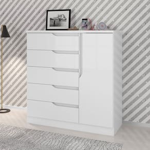 Cômoda Paris New 1 Porta 5 Gavetas Branco Brilho - Atualle Móveis