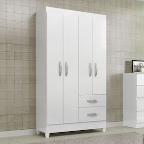 Guarda-Roupa Solteiro Brasília 4 Portas 2 Gavetas Branco Brilho - Atualle Móveis