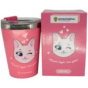 Copo Gente Legal Tem Gato Gata Cat Rosa Térmico Quente Gelado 300ml Com Tampa